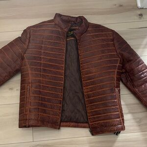 Brown Leather Puffer Jacket